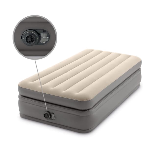 Intex Airbed - 1-Person - 99 x 191 x 51 cm - Grå - Med indbygget pumpe, Monteringslagen Hvid og Reparationssæt