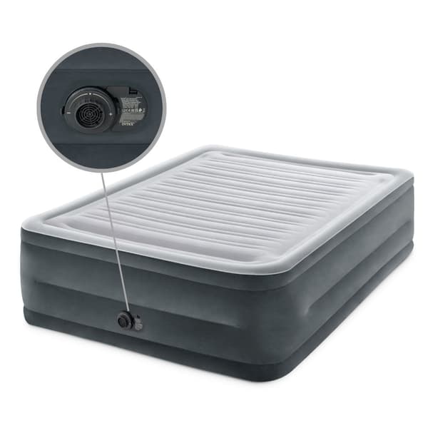 Intex luftseng - 2-personers - 152 x 203 x 33 cm - Grå - Med indbygget pumpe, Monteringslag antracit og reparationssæt