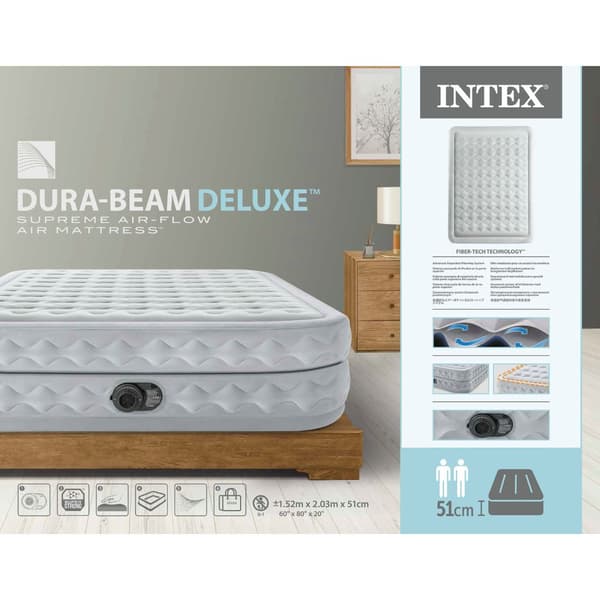 Intex Airbed - 2 hengen - 152 x 203 x 51 cm - Harmaa - Sisäänrakennettu pumppu, Kiinnitetty arkki antrasiitti ja korjaussetti