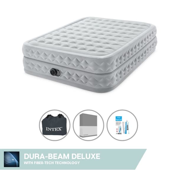 Intex Airbed - 2 hengen - 152 x 203 x 51 cm - Harmaa - Sisäänrakennettu pumppu, Kiinnitetty arkki antrasiitti ja korjaussetti