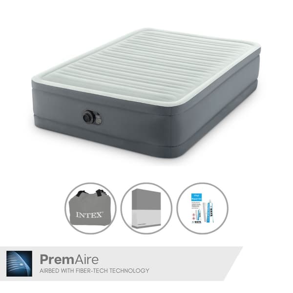 Intex Airbed - Parisänky - 137 x 191 x 36 cm - Harmaa - Sähköpumpulla, Kiinnitetty lakana antrasiitti ja korjaussetti