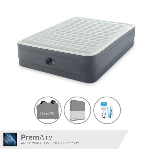 Intex Airbed - 2 hengelle - 152 x 203 x 46 cm - Harmaa - Pumppu, asennettu lakana antrasiitti ja korjaussetti