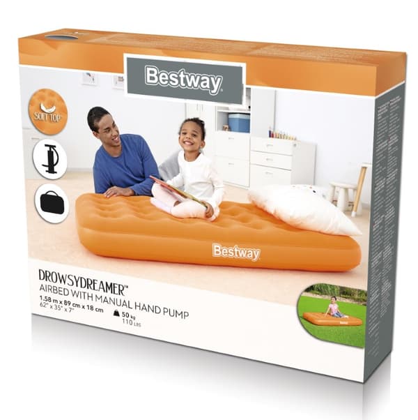Bestway DrowsyDreamer Luftmadrass 158x89x18 cm m. pump, Orange