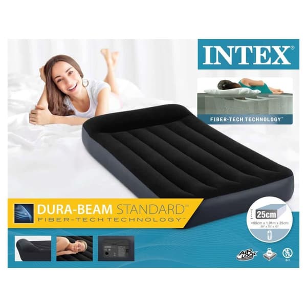 Intex 64146 Pudestøtte Classic Twin Airbed + Pumpe 99x191x25 cm Sort