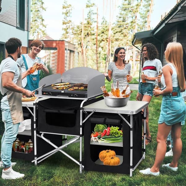 XMTECH utekök, hopfällbart campingkök, campingförvaringsenhet med 6 förvaringsskåp, 174,5x46x110cm