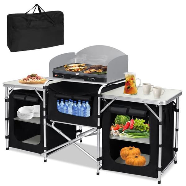 XMTECH utekök, hopfällbart campingkök, campingförvaringsenhet med 6 förvaringsskåp, 174,5x46x110cm