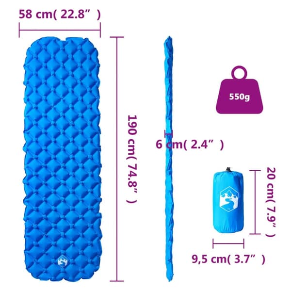 vidaXL oppustelig campingmadras 190x58x6 cm blå -  Luftmadrasser