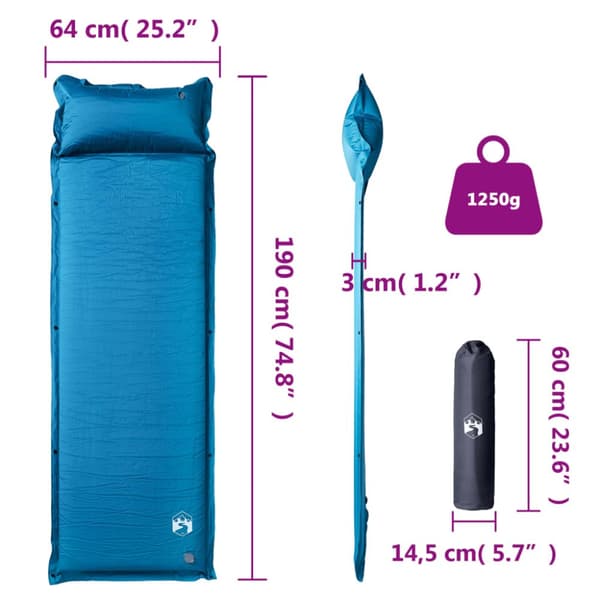 The Living Store Självuppblåsande campingmadrass med kudde 1 person turkos -  Luftmadrasser