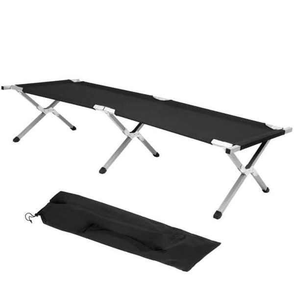 Campingsäng - SPRINGOS - 74 x 190,5 cm - Svart - Max belastning 150 kg - Enkel hopfällning