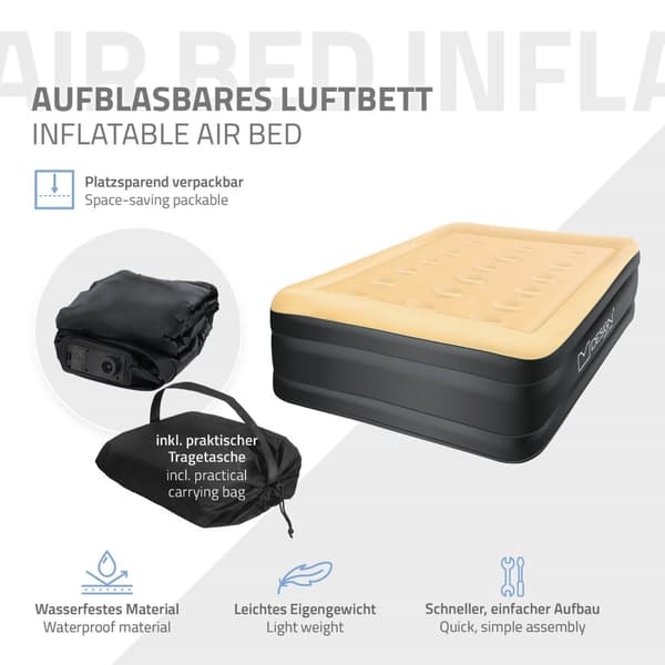Luftmadras Luftmadras med indbygget luftpumpe til én person 196x97x47 cm Beige ML design