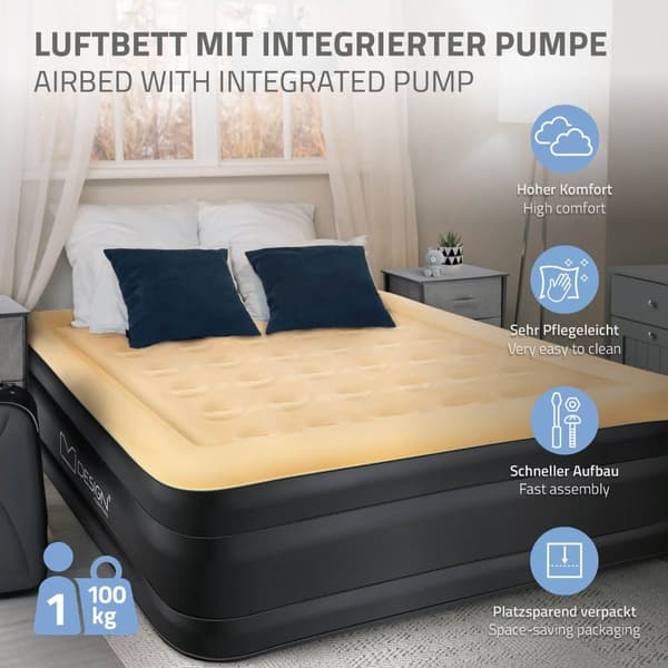 Luftmadras Luftmadras med indbygget luftpumpe til én person 196x97x47 cm Beige ML design