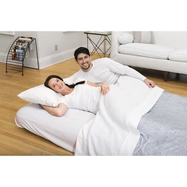BESTWAY Horizon dubbelflockad uppblåsbar madrass + Sidewinder elektrisk pump + väska - 2-sits - Blå