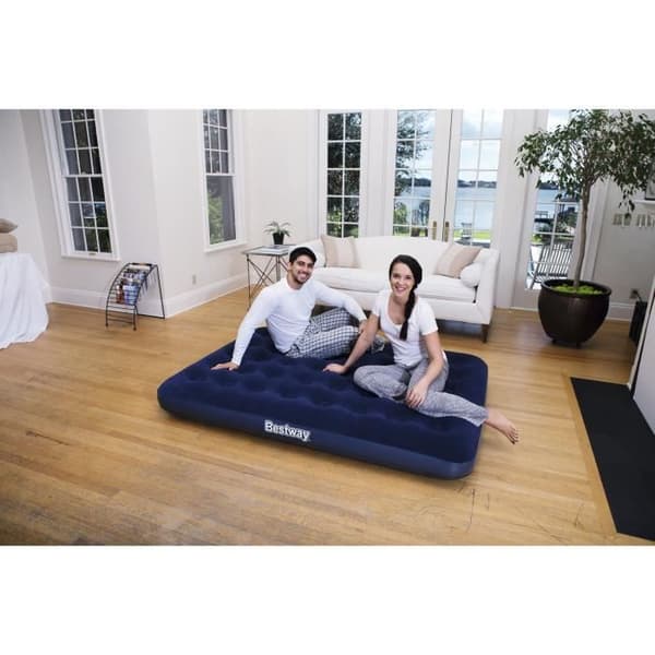 BESTWAY Horizon dubbelflockad uppblåsbar madrass + Sidewinder elektrisk pump + väska - 2-sits - Blå