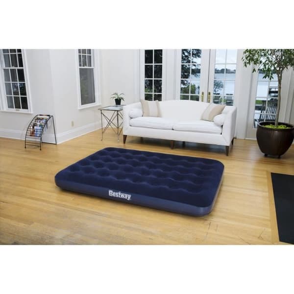 BESTWAY Horizon dubbelflockad uppblåsbar madrass + Sidewinder elektrisk pump + väska - 2-sits - Blå