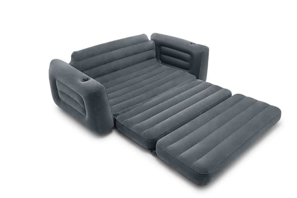 INTEX Grå Velours Uppblåsbar Sofasäng med Dryckeshållare, Queen Size, för Avkoppling vid Poolen