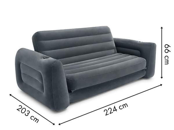 INTEX Queen Size Luftmadras med Fløjlstop & Bægerholdere - Konvertibel Sofaseng til Gæster