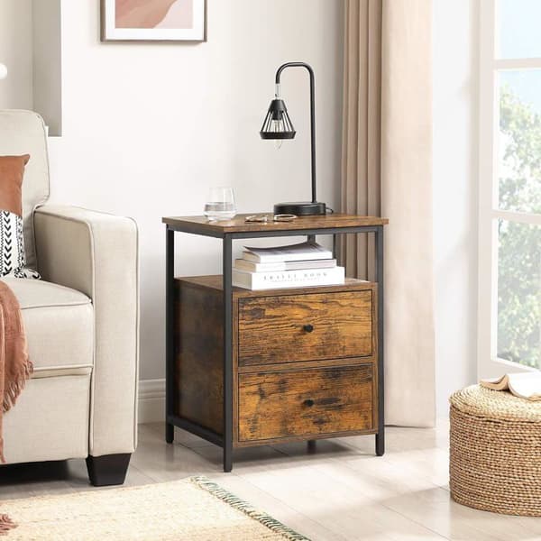 Förvaringsmöbel - OSKAR - LET067B01 - Rustik brun - 2 lådor - Loftstil