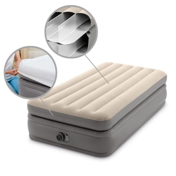 Intex Prime Comfort uppblåsbar madrass för 1 person 99x191x51 cm Grå med integrerad motorpump