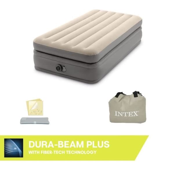 Intex Prime Comfort uppblåsbar madrass för 1 person 99x191x51 cm Grå med integrerad motorpump