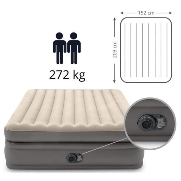 Luftmadras - INTEX - Prime Comfort - 2 personer - 152 x 203 x 51 cm - Grå