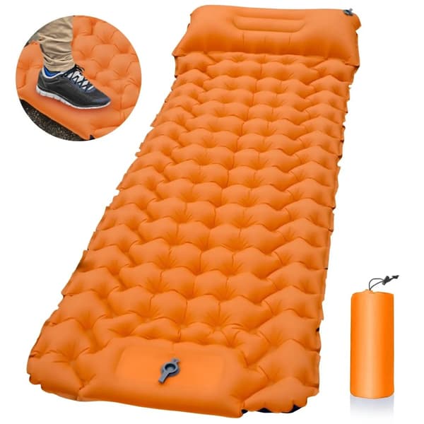 Utomhus Campingmatta, 196 x 68 x 9 cm, TPU Nylonmaterial, Fuktbeständig Madrass,Orange
