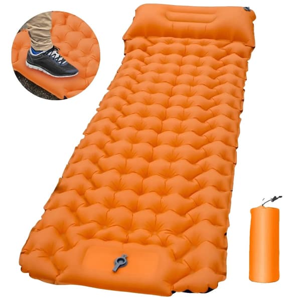 Utomhus Campingmatta, 196 x 68 x 9 cm, TPU Nylonmaterial, Fuktbeständig Madrass,Orange