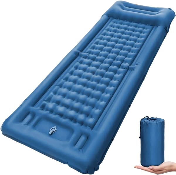 Campingmadrass, inbyggd uppblåsningspump, TPU-nylon, 196 x 72 x 12 cm,Mörkblå