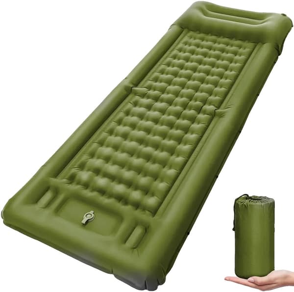 Campingmadras, indbygget oppustningspumpe, TPU nylon, 196 x 72 x 12 cm,grøn