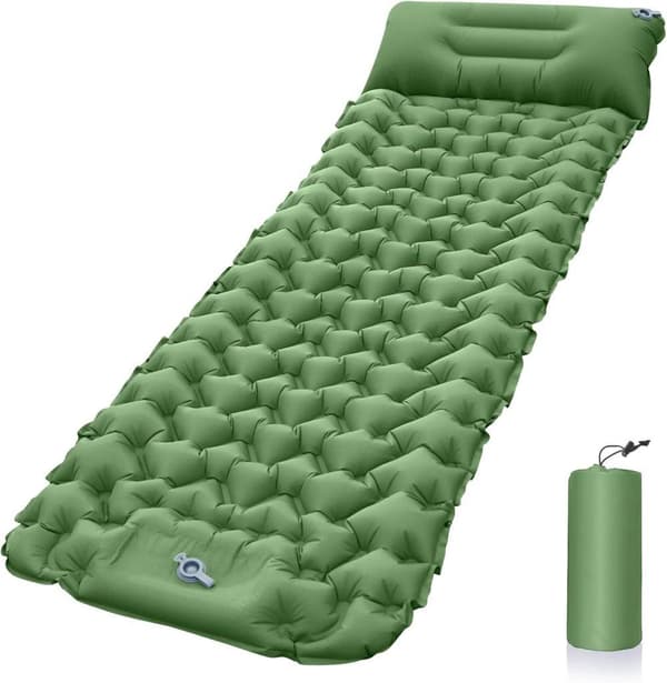 Lollanda Oppustelig Campingmadras, 9 cm tyk med Fodpumpe og Pude