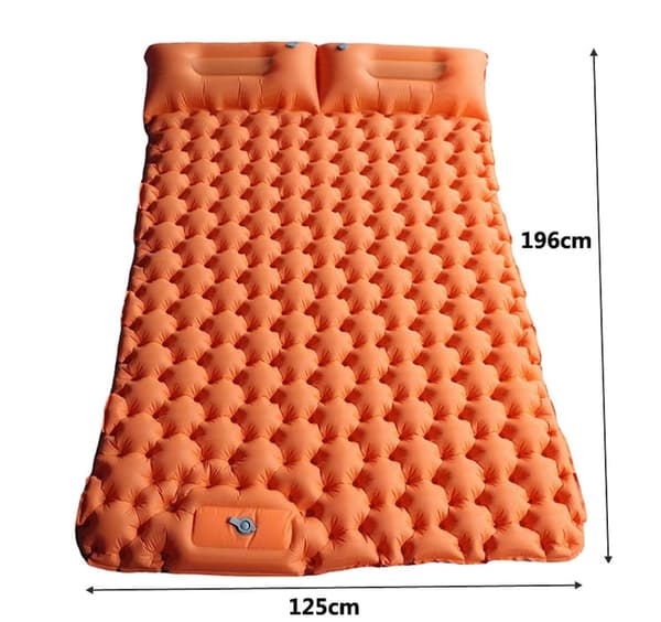 Lollanda Dobbelt Campingmadras 196x125 cm, Oppustelig Madras – Fodpumpe, Orange