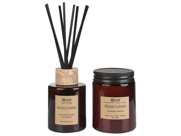 Doftset med doftljus och doftspridare Doftpinnar 100% sojavax Bomullsveke Glas Fräsch Linne Orientalisk