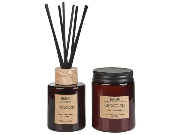 Doftset med doftljus och doftspridare Doftpinnar 100% sojavax Bomullsveke Glas Choklad Orientalisk