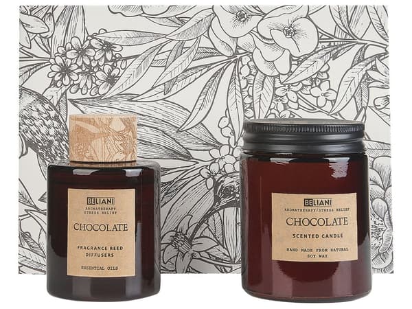 Sett med duftlys og duftpinner Sjokolade 100% soyavoks Bomullsveke Glassbeholder Duftsett Tilbehør Dekorasjon Stearinlys