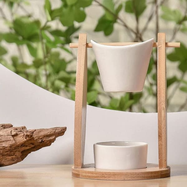 Parfymbrännare - ZEN'AROME - Naturéa Voile - Keramik och bambu - 50ml - 10,5 x 10,5 x 15 cm