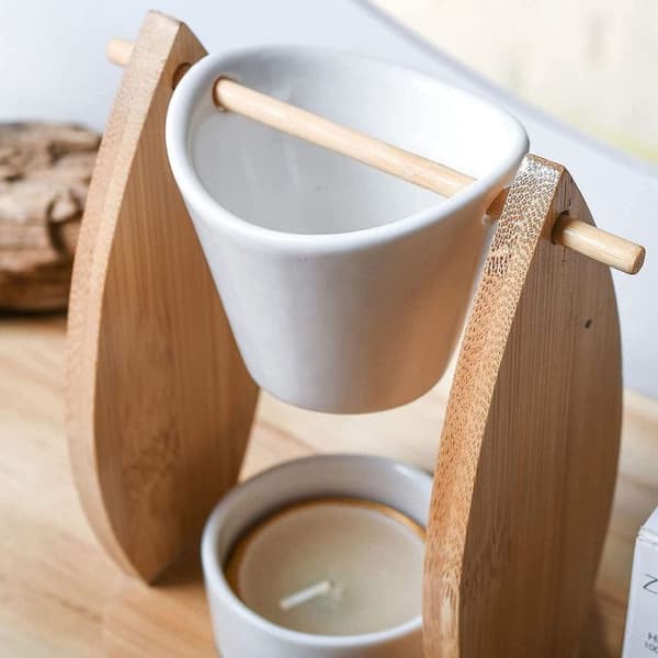 Parfymbrännare - ZEN'AROME - Naturéa Voile - Keramik och bambu - 50ml - 10,5 x 10,5 x 15 cm