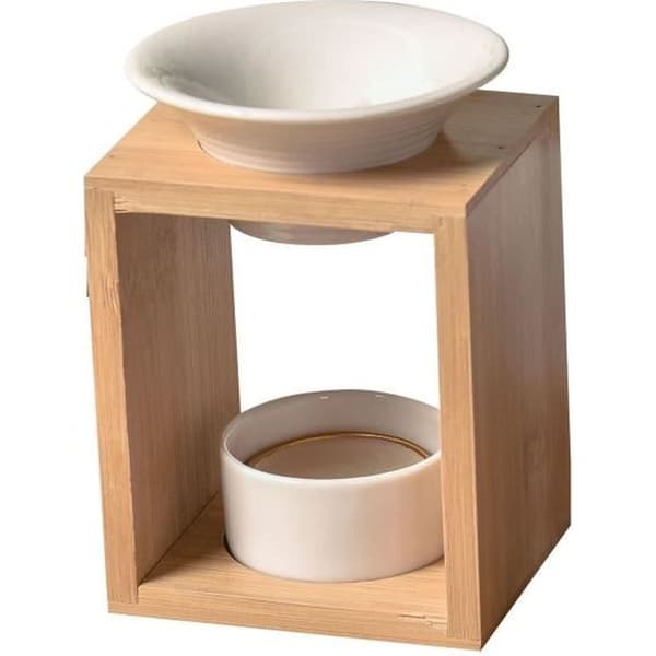 ZEN'AROME - Naturéa Arina parfymbrännare - Keramik och bambu - Avtagbara koppar - Kapacitet: 55ml - 9 x 7 x 12,5 cm