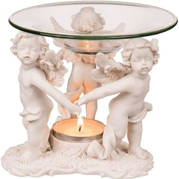 Parfymbrännare - Tre änglar - Glas - 14 cm - 12 cm - Vit