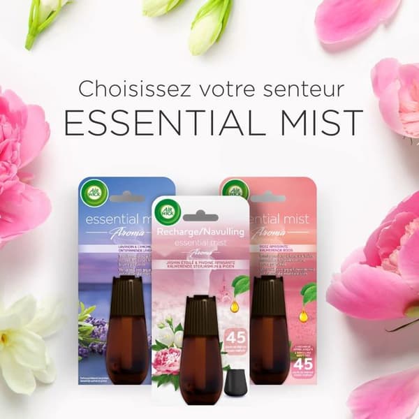 Airwick Essential Oil Diffuser Refills Essential Mist Jasmin/Peony Scent 20 ML, förpackning med 3