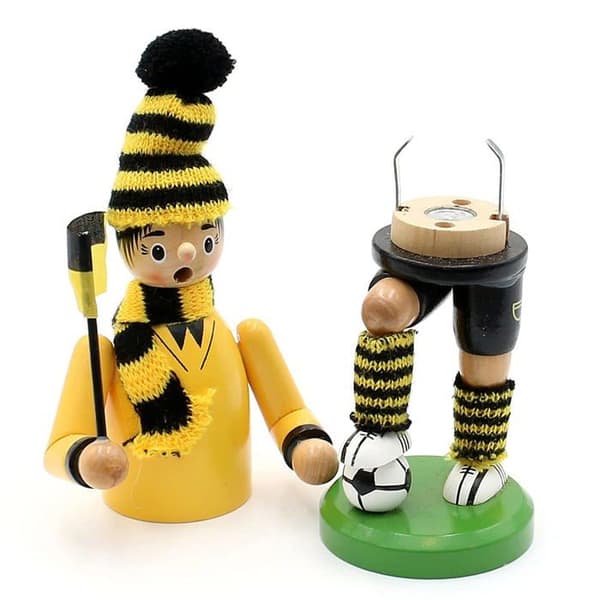 Parfymbrännare - doftspridare Dekohelden24 - 520360 - Rökelsehållare Fotbollsspelare med Svartrandig/Guldrandig, ca. 20 cm