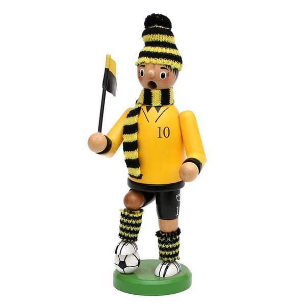 Parfymbrännare - doftspridare Dekohelden24 - 520360 - Rökelsehållare Fotbollsspelare med Svartrandig/Guldrandig, ca. 20 cm