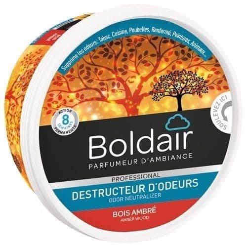 BOLDAIR - Amber Wood Odor Destroyer Gel - Neutraliserar lukter - parfymer - håller i 8 veckor - 300g - Tillverkad i Frankrike