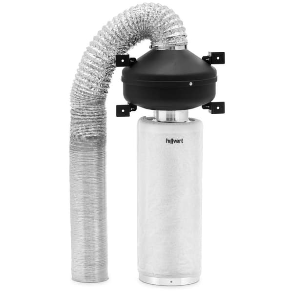 hillvert Avluftsset - 50 cm aktivt kolfilter / rörfläkt / avluftsslang - 249,6 m³/h - Ø 102 mm utlopp
