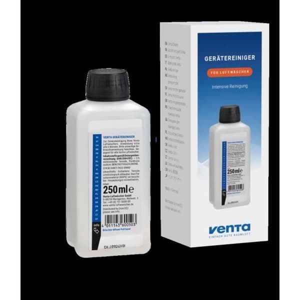 Flytande rengöringstillsats för att underhålla VENTA Original, Comfort Plus, Aerostyle och Professional lufttvättar (250 ml).