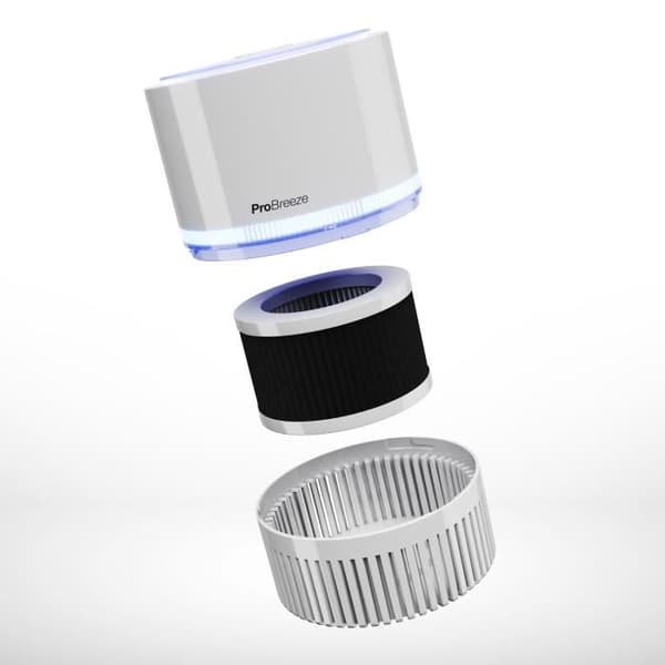 Pro Breeze Mini 3-i-1 luftrenare - luftjonisator med äkta HEPA-filter, USB och nätström