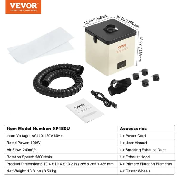 Fume Extractor, 100W Effekt, 240m³/h Luftstrøm,100W