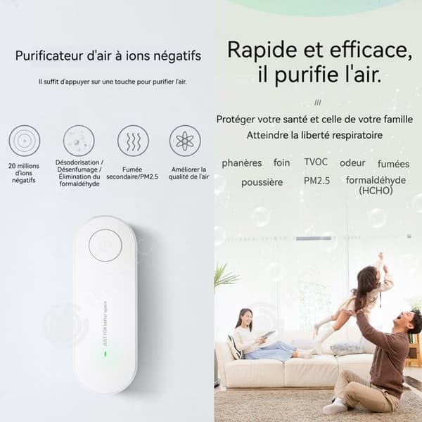INN Air Purifier 11,3x3,8x3cm Mini Negative Ion Air Purifier USB Badrumsdeodorant Lämplig för olika utrymmen