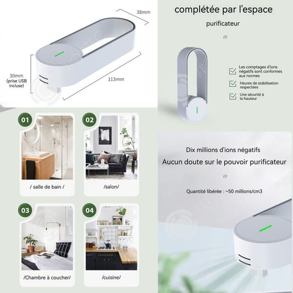 INN Air Purifier 11,3x3,8x3cm Mini Negative Ion Air Purifier USB Badrumsdeodorant Lämplig för olika utrymmen