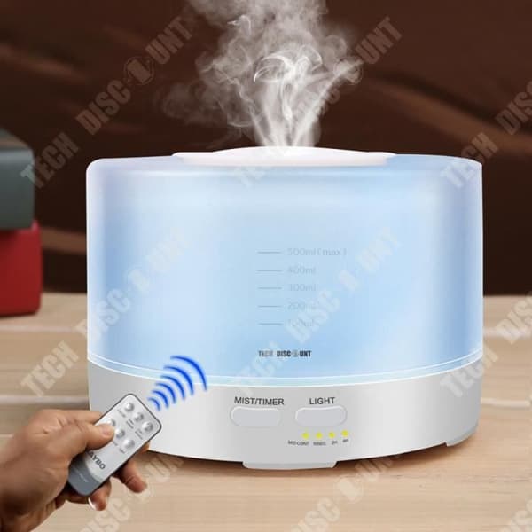 TD® Fjärrkontroll Ultraljudsluftfuktare - Aroma Mute Aromaterapimaskin 500ml - Aroma Diffuser - Färgglad renare