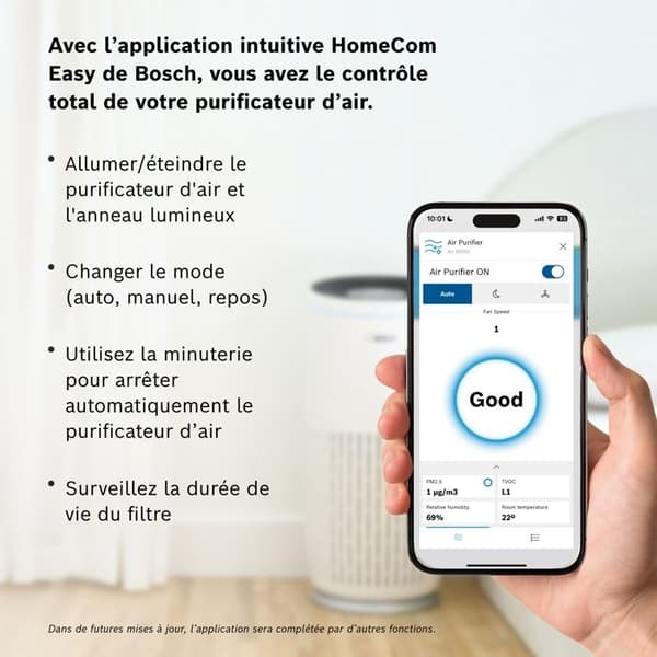 Bosch Air 6000i Luftrenare Kontrollerad Av App - För Utrymmen Upp Till 125 m² - Eliminerar 99,9 % Föroreningar - CADR: 600 m³/h