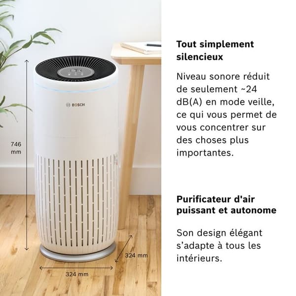 Bosch Air 6000i Luftrenare Kontrollerad Av App - För Utrymmen Upp Till 125 m² - Eliminerar 99,9 % Föroreningar - CADR: 600 m³/h